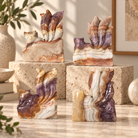 Figurine sculptée en cristal de renard à neuf queues en améthyste et agate, ornement décoratif en pierre pour la maison, le bureau et comme cadeau