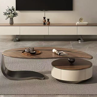 Table basse en bois massif de style nordique de luxe avec rangement en acier inoxydable, design moderne, meubles de salon pour usage domestique
