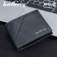 Baellerry dompet pendek kulit PU pria, dompet uang tunai ramping jahitan samping Vintage perlindungan RFID