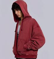 Sweat à capuche zippé 100 % coton personnalisé, délavé, effet vieilli, avec découpe à la lame, imprimé, vintage, coupe oversize, anti-rétrécissement, écologique, décontracté