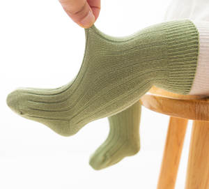 Chaussettes en coton peigné à double aiguille pour bébés, filles et garçons, bas rayés respirants de couleur unie pour les enfants de 0 à 5 ans - Product Image 1