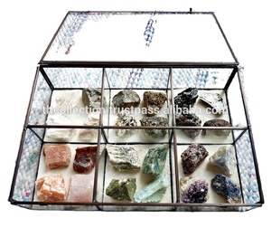 Caja de exhibición de vidrio con marco de metal y estuche de cuero marrón, binoculares y planta aeroponizada en el interior para almacenamiento y decoración - Product Image 2
