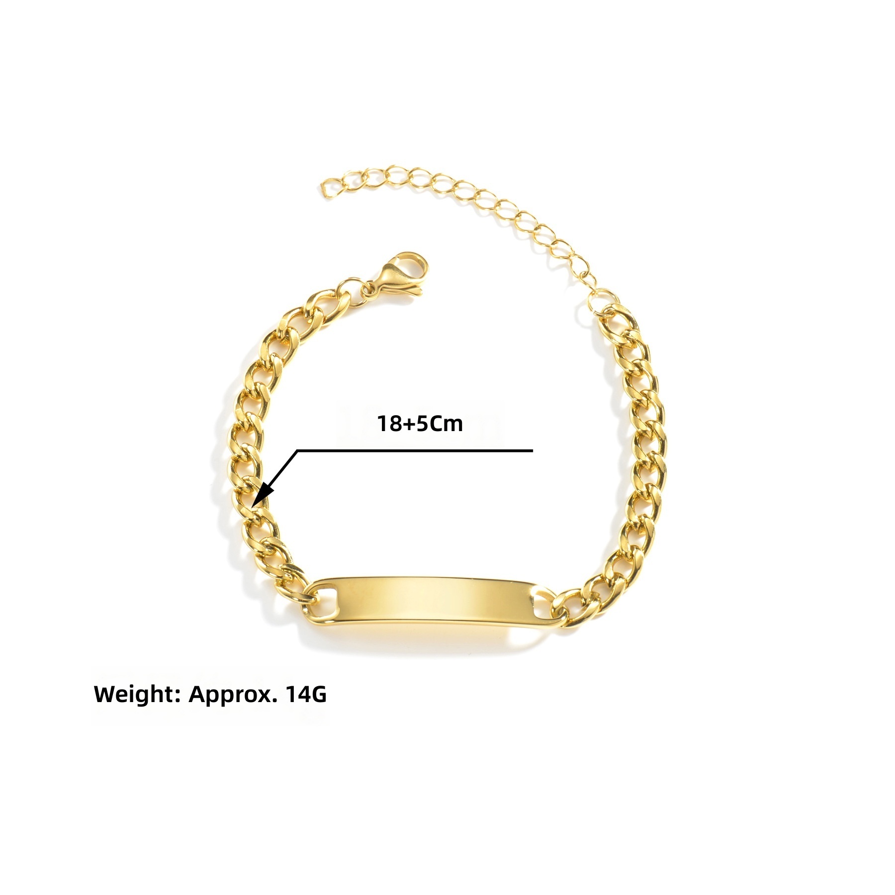 Bracciale in oro con etichetta curva e catena di estensione