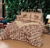 Ensemble de literie en satin doré royal à volants, 300tc, 4 pièces, style européen/américain, patchwork, broderie florale, linge de lit de luxe pour chambre à coucher