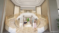 Escalier moderne haut de gamme à double rampe courbée avec balustrade en acier inoxydable et marches en bois massif pour villa et hôtel