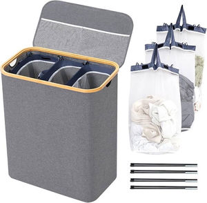 Diseño personalizado 145L Rectangular plegable de bambú grande 3 <span class=keywords><strong>bolsa</strong></span> de almacenamiento impermeable cesta de <span class=keywords><strong>ropa</strong></span> <span class=keywords><strong>sucia</strong></span> - Product Image 4