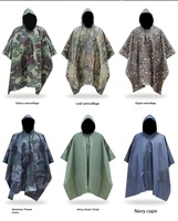 Poncho de sécurité en polyester imperméable à la mode, cape de pluie camouflage vert militaire en plein air avec sac de rangement