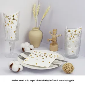 Vàng Lá Trinh Gỗ Bột Giấy Dùng Một Lần Vuông Khăn Ăn Cho Khách Sạn Cao cấp Nhà Hàng & Bánh-20 Tờ/Gói Cho Sinh Nhật Bên - Product Image 4