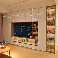Système de rangement multimédia mural en bois massif - Meuble TV sur mesure au design écologique pour salon et hôtel