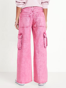 <span class=keywords><strong>Jeans</strong></span> Lavati per Ragazze con Tasche Grandi, <span class=keywords><strong>Jeans</strong></span> a Gamba Larga Rosa per Bambine - Product Image 3