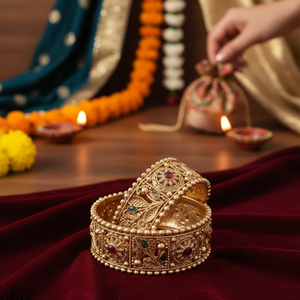 Handcrafted Gold Plated Openable <b>Bangles</b> <b>Set</b> Pota Stone Jewelry Customizable <b>Bangle</b> for Wedding Party Festival and Daily Wear - Product Image 3