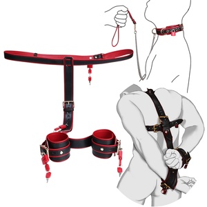 สายรัดข้อมือและไหล่แบบล็อคได้ ชุดรัดตัวไมโครไฟเบอร์ BDSM พร้อมสายจูงสำหรับผู้ชาย ใช้สำหรับเกมส์กิจกรรมทางเพศและอุปกรณ์พันธนาการ - Product Image 1