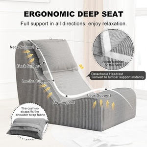 Sillón Chaise Longue Otomano <span class=keywords><strong>Gigante</strong></span> de Corduroy con Soporte Fuerte de Espuma, Almohada Cervical Desmontable y Funda Lavable, Respaldo de Apoyo - Product Image 2