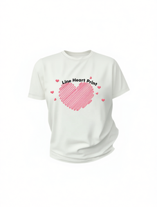 T-shirt Casual da Donna per San Valentino con Stampa Cuore a Righe, Girocollo, Manica Corta, 100% Cotone Traspirante, Top Primavera Estate - Product Image 1