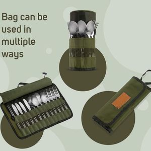 Organizador de Cubiertos para Comer al Aire Libre, Bolsa de Picnic Plegable y Portátil para Acampar, Viajar y Excursiones, Diseño que Ahorra Espacio - Product Image 3