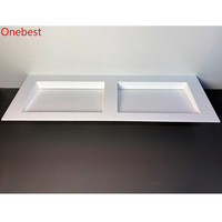 Lavabo double en surface solide Staron blanc glacier, meuble de salle de bain pour hôtel public