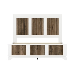 Farmhouse Wooden Platform Queen Size <b>Bed</b>, Modern Platform <b>Bed</b> with Wooden Strip Decoration, Plywood Slats Support - Product Image 4