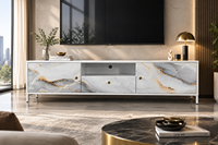Meuble TV moderne avec rangement, console multimédia de luxe, design en acier, centre de divertissement domestique personnalisé pour salon