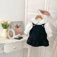 Robe sans manches pour filles printemps-automne, imprimé à pois, ensemble jupe et chemise pour enfants, vêtements tendance pour enfants