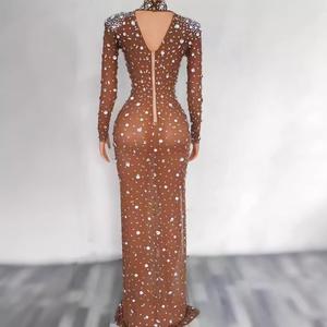 Vestido de una Pieza Ajustado de Manga Larga con Incrustaciones de Diamantes, Deslumbrante, para Cantante de Club Nocturno, Modelo de Vestuario de Actuación - Product Image 3