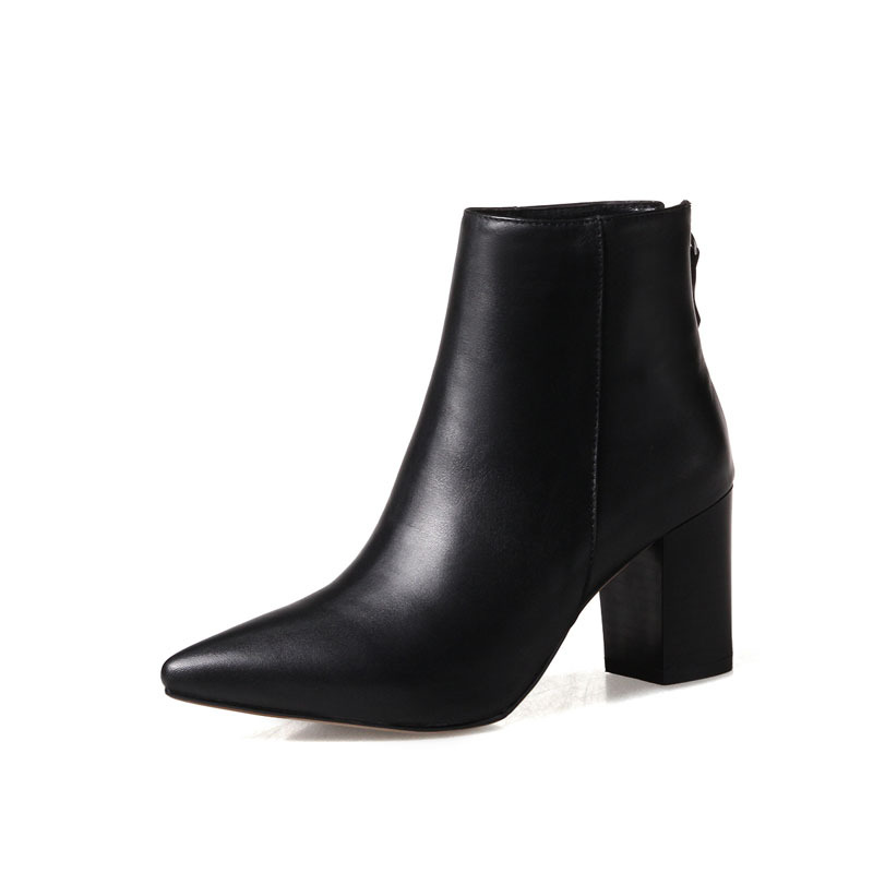 2021 новая зимняя оптовая продажа «мартинсы» с заостренным носком; На толстом высоком черного цвета из воловьей кожи; Женские Ботильоны на каблуке