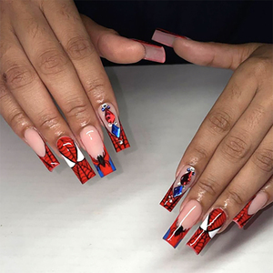 Temooi al por mayor 24 piezas ABS puntas largas ataúd uñas postizas Hero Rhinestone impresión con pegamento para uñas Prensa en Nail Art Design - Product Image 2
