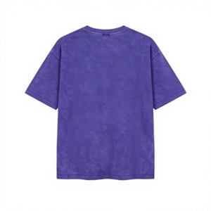 T-shirt pour homme en coton jersey délavé, violet, à manches courtes, col rond, coupe classique, décontracté - Product Image 3