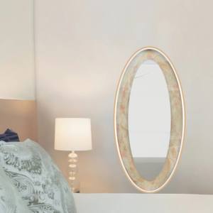 Luxe Decoratieve Ovale Wandspiegel Met Beige & Oranje Patroon Gouden Aluminium Frame Kwaliteit Glas Opknoping Voor Woondecoratie - Product Image 2