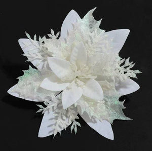 Glitter <b>Artificial</b> <b>Poinsettia</b> Flowers Christmas Tree Decorative Flower Ornaments - Product Image 5