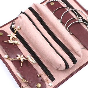 Bolsa de viaje personalizada para joyas de cuero, estuche para joyas con forro de terciopelo, bolsa de almacenamiento para joyas, estuche enrollable para joyas de cuero PU - Product Image 5