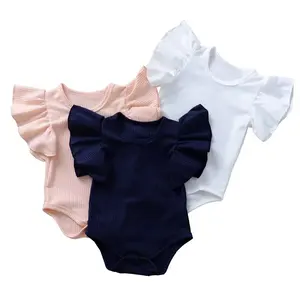 Grosir 100% Linen Baju Monyet Gelembung Bayi Kosong Katun Organik Polos Bayi Linen Romper Bodysuit