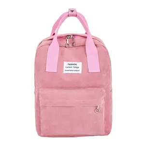 패션 캐주얼 학교 컴퓨터 daypack 가방 사용자 정의 라벨 십대 소녀 코듀로이 배낭 핑크 토트 배낭