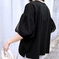 T-shirt ample d'été pour femme à épaules tombantes et manches bouffantes, col rond décontracté, en coton oversize, style Y2K streetwear pour le quotidien