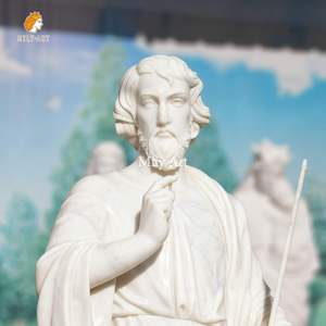 MILY Sculpture <span class=keywords><strong>de</strong></span> statue <span class=keywords><strong>de</strong></span> Saint Thomas en marbre blanc grandeur nature personnalisée pour décoration religieuse catholique - Product Image 4