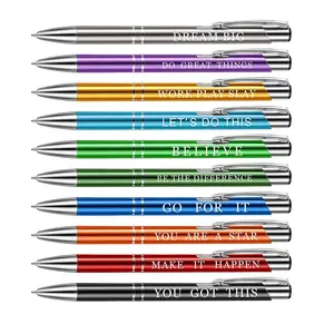 Motivatie Slogan Pen Custom Logo Promotionele Aluminium Balpen Metalen Pers Intrekbare Balpen 0.5Mm 1.0Mm