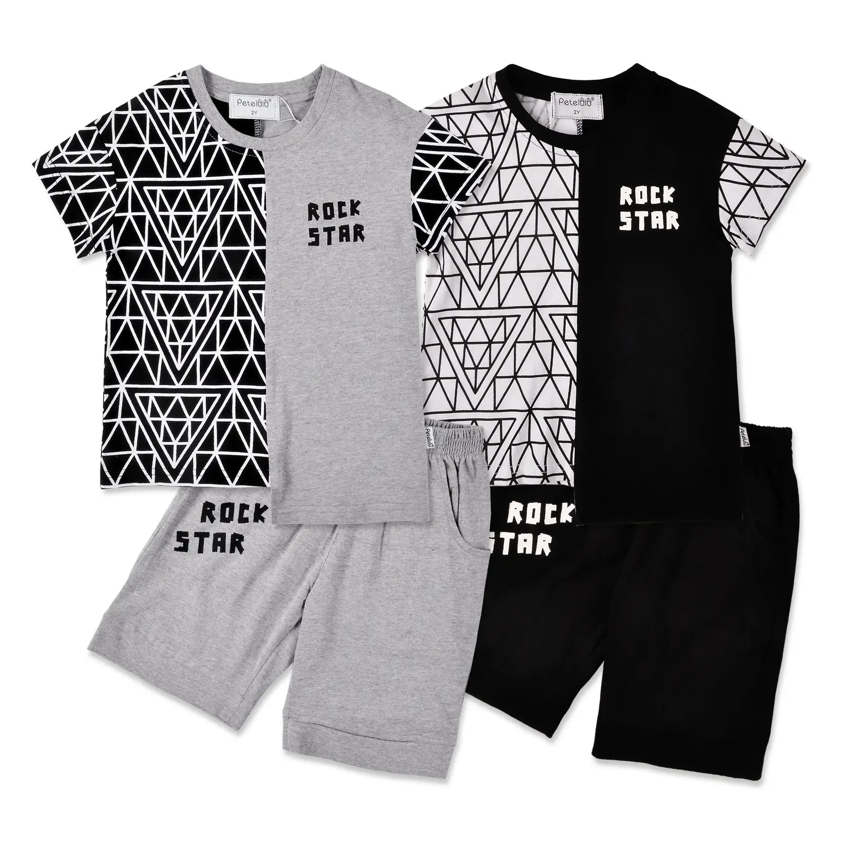 Boys Short Set Kids Clothes Line Drawing CASUAL Children Outfit 2 pieces 2-10T