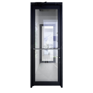 Puerta de Entrada Comercial Moderna de Aluminio Negro Mate con Vidrio Templado, Puerta Frontal con Marco de Aluminio Negro Mate Ultrafino - Product Image 1