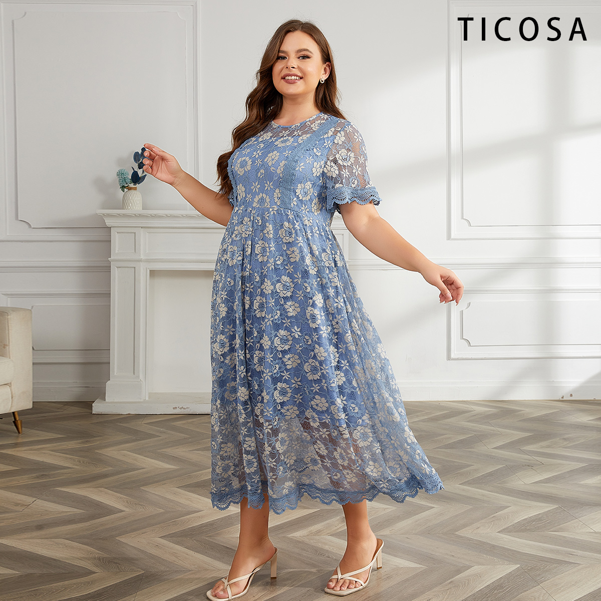 TICOSA Lace Dress Plus Size Women's Sun Dress Corset Evening Gown Round  Neck Short Sleeves Elegant Casual Dresses Natural Simple| Alibaba.com