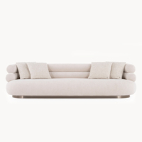 Canapé moderne de haute qualité, beige clair, arrondi, 3 places, base en métal, tissu bouclé