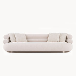 Canapé moderne <span class=keywords><strong>de</strong></span> haute qualité, beige clair, arrondi, 3 places, base en métal, tissu bouclé - Product Image 1