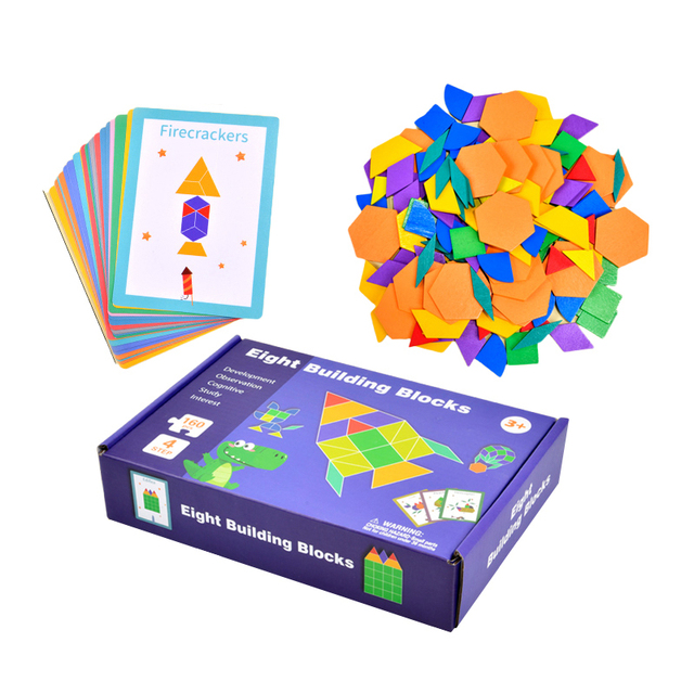 Intellectual Development Gifts Wooden Shape Jigsaw Wood Puzzle Montessori square Circle Triangle Board Baby Toys with Cards
