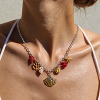 Collier à maillons en plaqué or 18K avec pendentif en forme de conque en corail naturel en acier inoxydable pour femme
