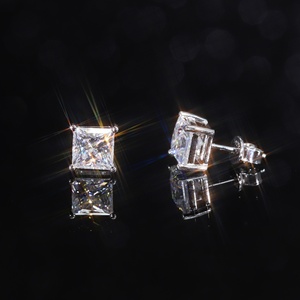 RTS Fashion Princess Cut Moissanite Earrings Fine Jewelry <b>Men</b> Women Hip Hop Earrings S925 Silver Moissanite <b>Stud</b> Earrings - Product Image 1