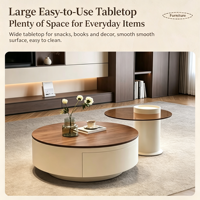 Table basse ronde gigogne en noyer avec tiroir de rangement, table d'appoint en verre, style moderne et minimaliste, pour salon, décoration intérieure, article d'ameublement