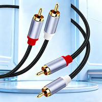 Câble audio stéréo plaqué or 2 RCA mâle vers 2 RCA mâle pour home cinéma, HDTV, son haute fidélité personnalisé, câble audio pour haut-parleur en nylon tressé