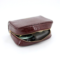 Trousse de Maquillage OEM de Luxe Marron en PU Texture Croco, Imperméable, Portable, Pochette de Toilette, Sac Cosmétique de Voyage Quotidien