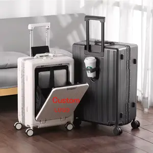 Nhà máy sản xuất phía trước mở Carry-on PC Hardside vali hành lý với túi phía trước USB sạc cổng Spinner Xe đẩy cho hành lý