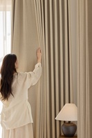 SA0367 Kain Gorden Blackout Beige Katun Linen Dua Sisi Gaya Natural untuk Ruang Tamu Rumah Modern Netral