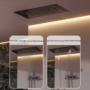 Système de <span class=keywords><strong>douche</strong></span> mural LED de luxe noir FSH OEM 2026 avec barre coulissante monocommande thermostatique en laiton et acier inoxydable, garantie 3 ans - Product Image 2