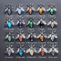 Collier pendentif broche en pierre semi-précieuse agate incrustée de cristal, thème abeille, double usage, 48 mm